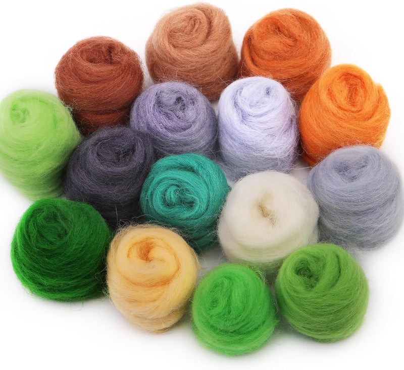 Mayboos 15 Colors Fiber Wool Yarn, Fiber Wool Yarn Roving, Spinning Wool Roving for Needle Felting, DIY Hand Spinning, Needle Felting Wool Craft, 3g/Color - Image 1